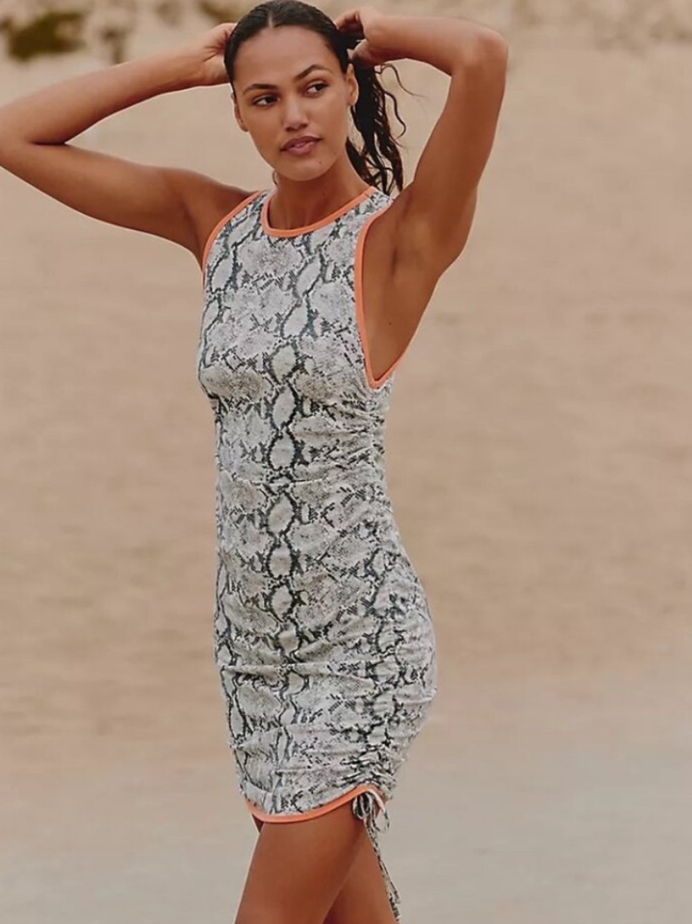 NWT Anthropologie Daily Practice High-Neck Snake Print Ruched Mini Dress Size XS